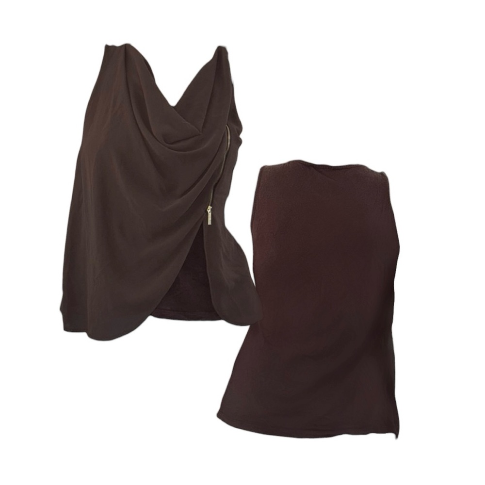 Michael Kors Dark Brown Draped Top With Zipper